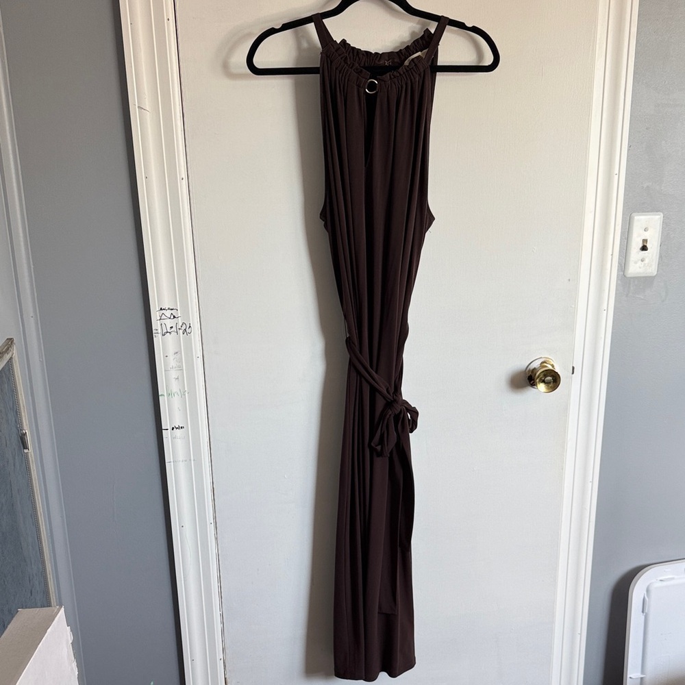 Michael Kors Brown Sleeveless Maxi Dress with Tie